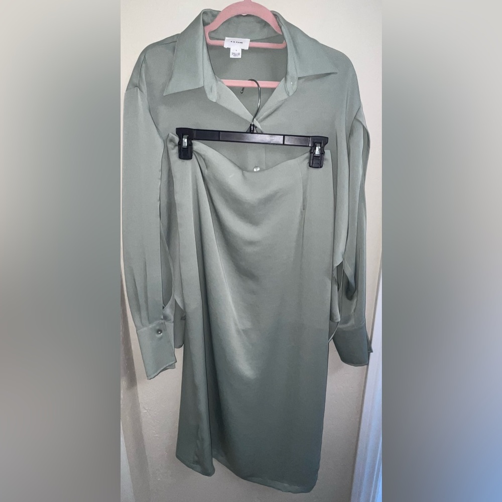 R. G. Kane Elegant Long Sleeve Sage top and skirt set.